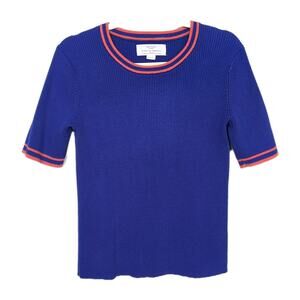 TROVATA Birds of Paradise Blue Farrah Sweater Ribbed Cotton Women's Medium